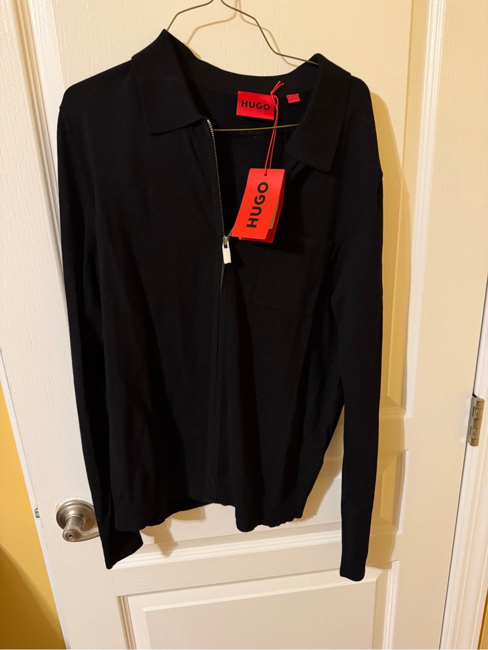 Hugo Boss Black Zip-Up Men's Sweater with Red Brand Tag